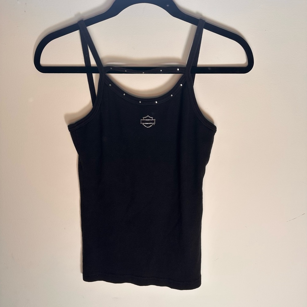 Women’s Y2K Harley Davidson Motorcycles Rhinestone Biker Tank Shirt Size M